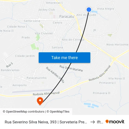 Rua Severino Silva Neiva, 393 | Sorveteria Prestígio to Iftm map