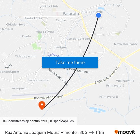 Rua Antônio Joaquim Moura Pimentel, 306 to Iftm map