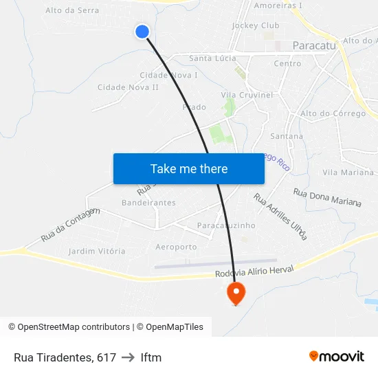 Rua Tiradentes, 617 to Iftm map
