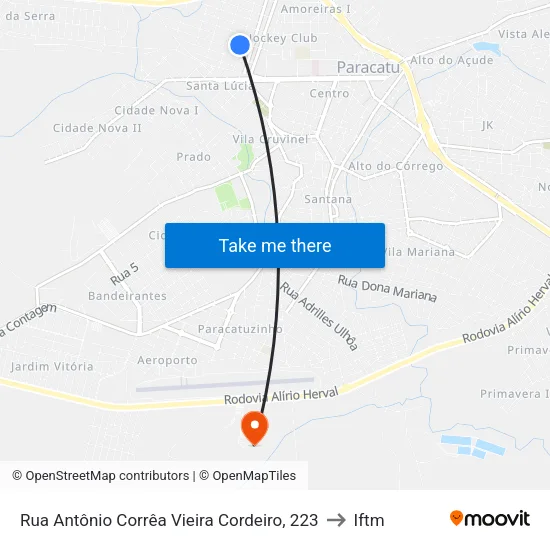 Rua Antônio Corrêa Vieira Cordeiro, 223 to Iftm map