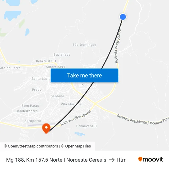 Mg-188, Km 157,5 Norte | Noroeste Cereais to Iftm map