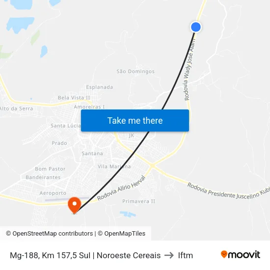 Mg-188, Km 157,5 Sul | Noroeste Cereais to Iftm map