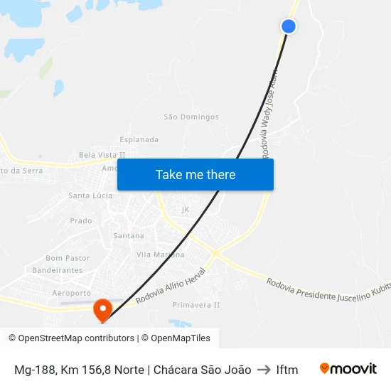 Mg-188, Km 156,8 Norte | Chácara São João to Iftm map