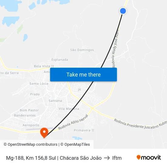Mg-188, Km 156,8 Sul | Chácara São João to Iftm map