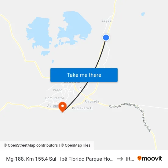 Mg-188, Km 155,4 Sul | Ipê Florido Parque Hotel to Iftm map