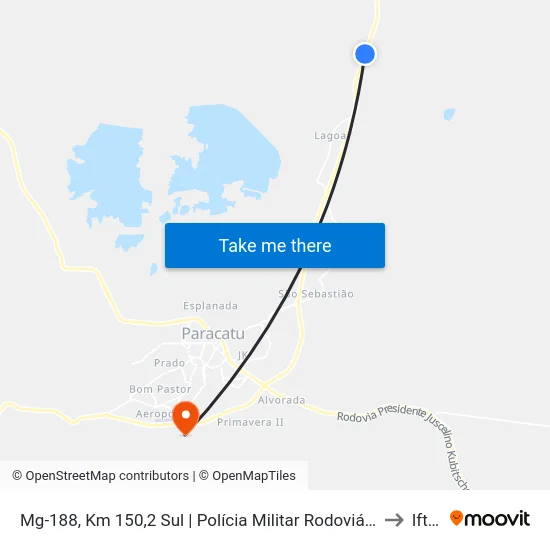 Mg-188, Km 150,2 Sul | Polícia Militar Rodoviária to Iftm map