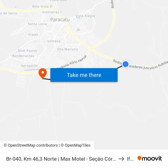 Br-040, Km 46,3 Norte | Max Motel - Seção Córrego Rico to Iftm map