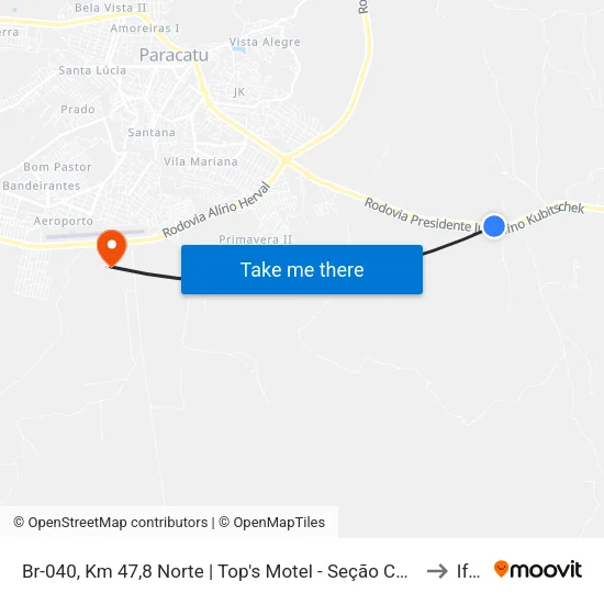 Br-040, Km 47,8 Norte | Top's Motel - Seção Córrego Rico to Iftm map