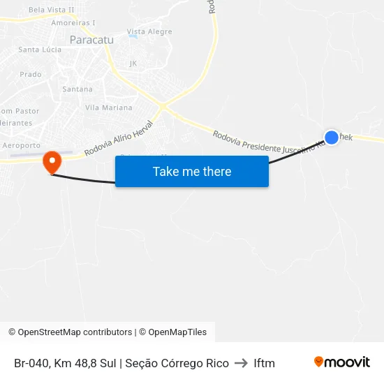 Br-040, Km 48,8 Sul | Seção Córrego Rico to Iftm map