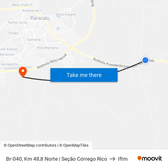 Br-040, Km 48,8 Norte | Seção Córrego Rico to Iftm map