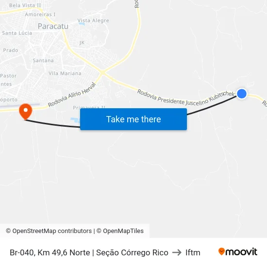 Br-040, Km 49,6 Norte | Seção Córrego Rico to Iftm map
