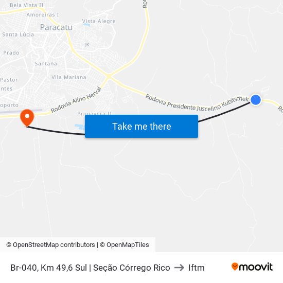 Br-040, Km 49,6 Sul | Seção Córrego Rico to Iftm map