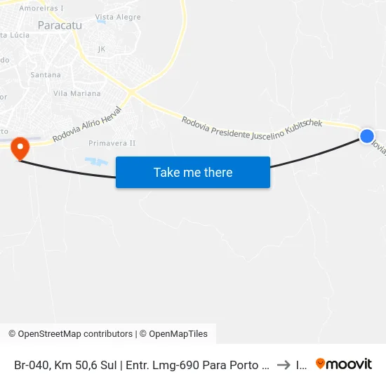 Br-040, Km 50,6 Sul | Entr. Lmg-690 Para Porto Buriti - Seção Córrego Rico to Iftm map