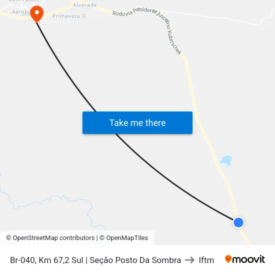 Br-040, Km 67,2 Sul | Seção Posto Da Sombra to Iftm map