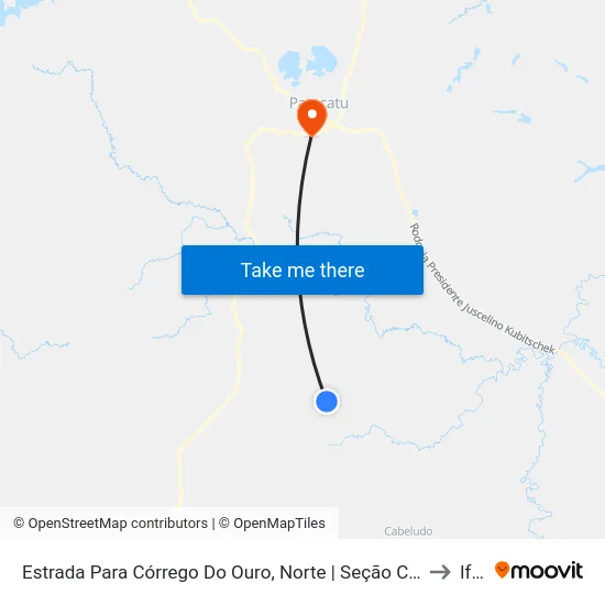 Estrada Para Córrego Do Ouro, Norte | Seção Córrego Do Ouro to Iftm map