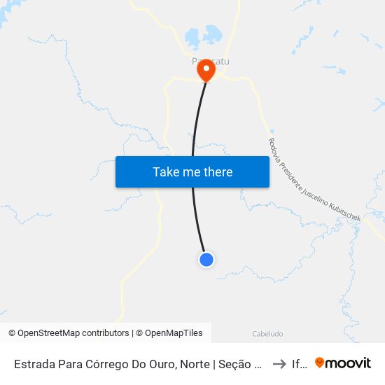 Estrada Para Córrego Do Ouro, Norte | Seção Córrego Do Ouro to Iftm map