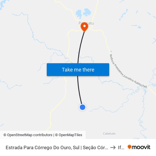 Estrada Para Córrego Do Ouro, Sul | Seção Córrego Do Ouro to Iftm map