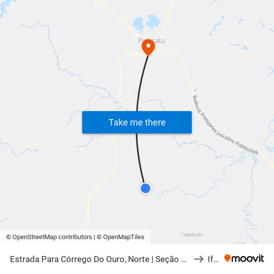 Estrada Para Córrego Do Ouro, Norte | Seção Córrego Do Ouro to Iftm map