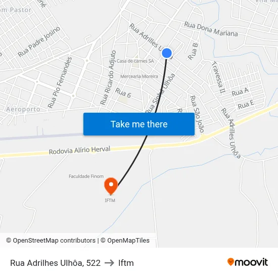 Rua Adrilhes Ulhôa, 522 to Iftm map
