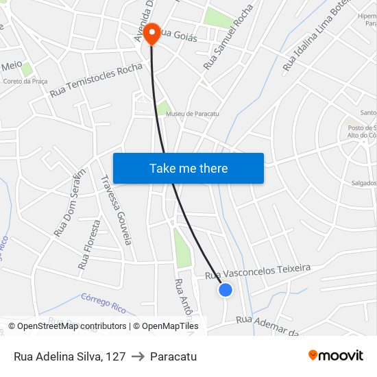 Rua Adelina Silva, 127 to Paracatu map