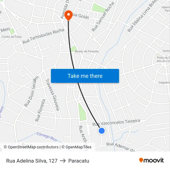 Rua Adelina Silva, 127 to Paracatu map