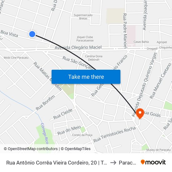 Rua Antônio Corrêa Vieira Cordeiro, 20 | Tubolar to Paracatu map