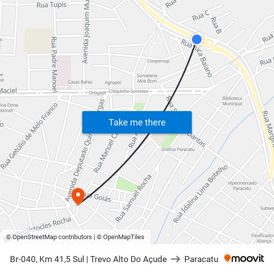 Br-040, Km 41,5 Sul | Trevo Alto Do Açude to Paracatu map