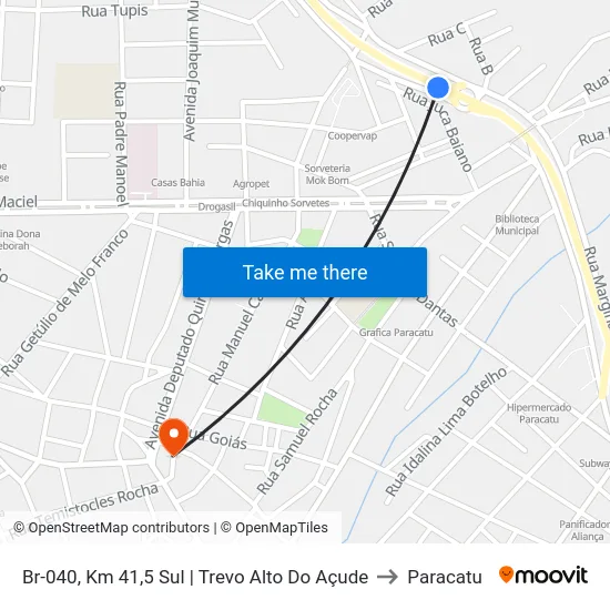 Br-040, Km 41,5 Sul | Trevo Alto Do Açude to Paracatu map