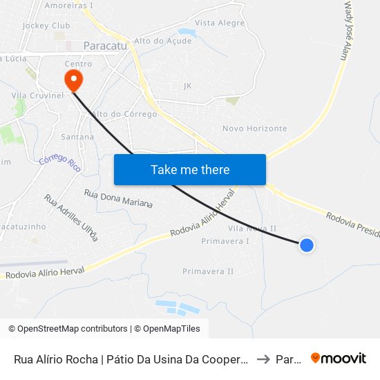 Rua Alírio Rocha | Pátio Da Usina Da Coopervap - Ponto Final Do Alvorada to Paracatu map