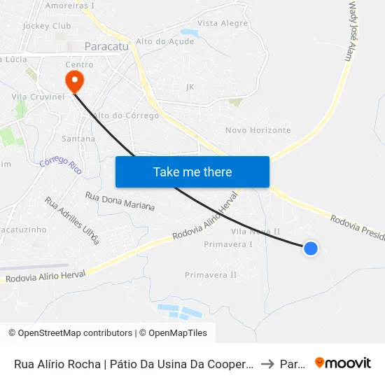 Rua Alírio Rocha | Pátio Da Usina Da Coopervap - Ponto Final Do Alvorada to Paracatu map