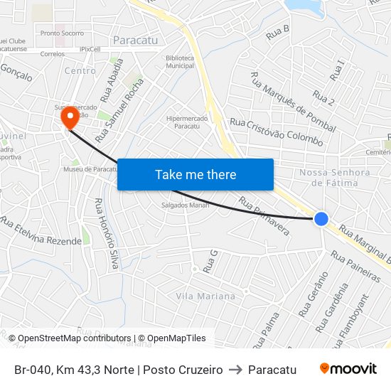 Br-040, Km 43,3 Norte | Posto Cruzeiro to Paracatu map