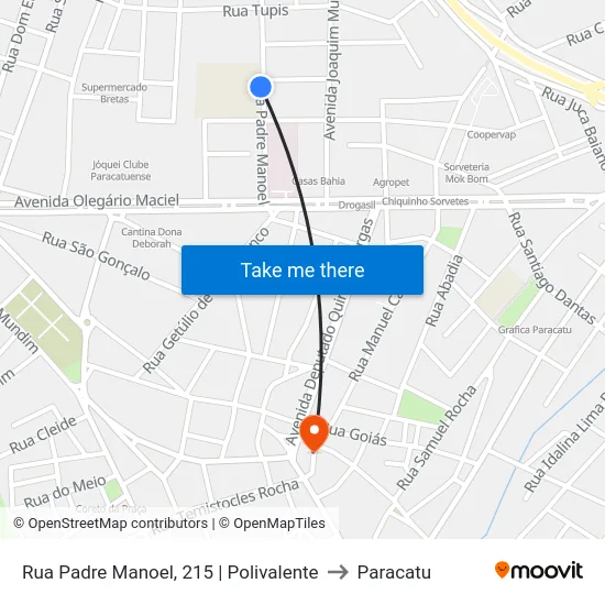 Rua Padre Manoel, 215 | Polivalente to Paracatu map