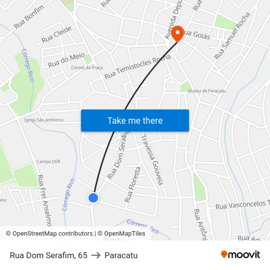 Rua Dom Serafim, 65 to Paracatu map