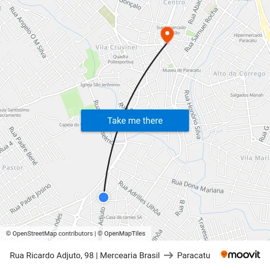 Rua Ricardo Adjuto, 98 | Mercearia Brasil to Paracatu map