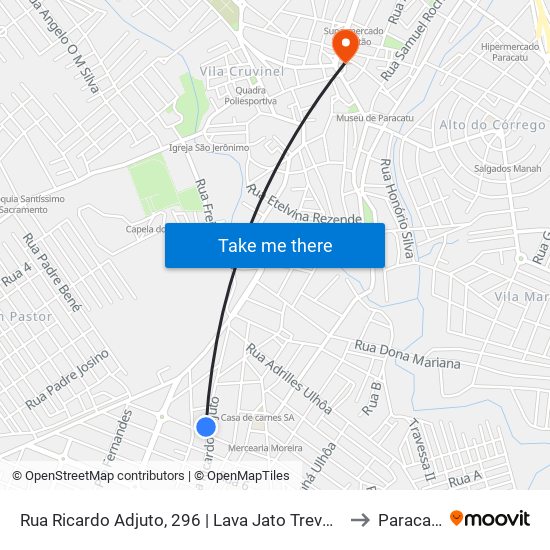 Rua Ricardo Adjuto, 296 | Lava Jato Trevo Car to Paracatu map