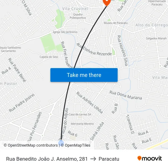 Rua Benedito João J. Anselmo, 281 to Paracatu map
