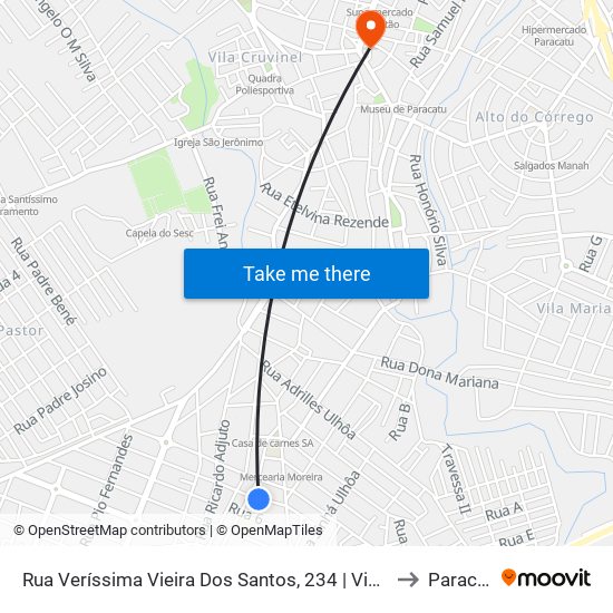 Rua Veríssima Vieira Dos Santos, 234 | Victor's Bar to Paracatu map