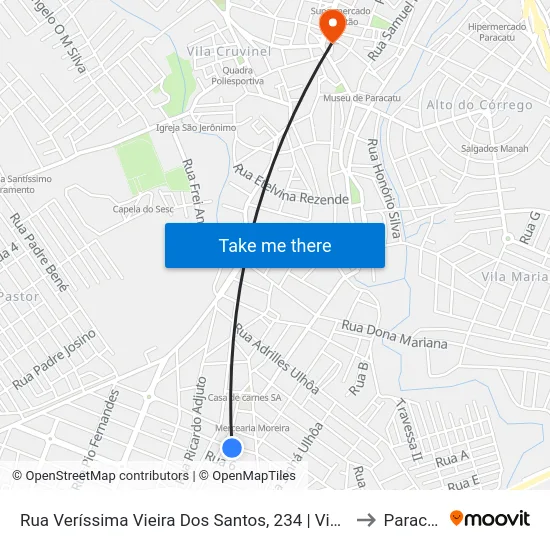 Rua Veríssima Vieira Dos Santos, 234 | Victor's Bar to Paracatu map