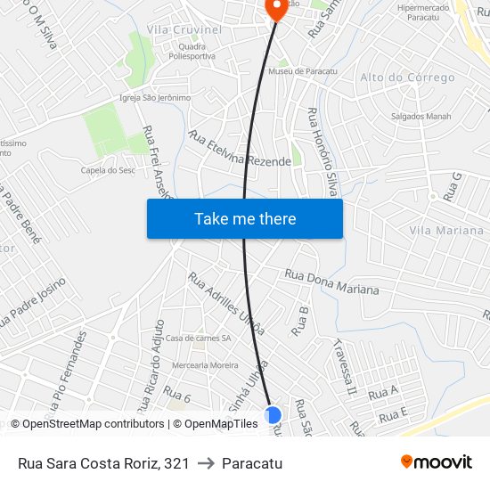 Rua Sara Costa Roriz, 321 to Paracatu map