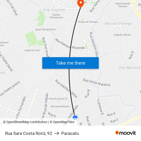 Rua Sara Costa Roriz, 92 to Paracatu map