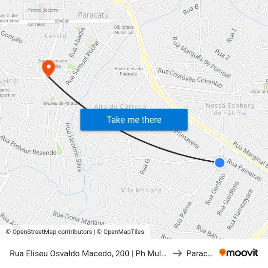 Rua Eliseu Osvaldo Macedo, 200 | Ph Multi Peças to Paracatu map
