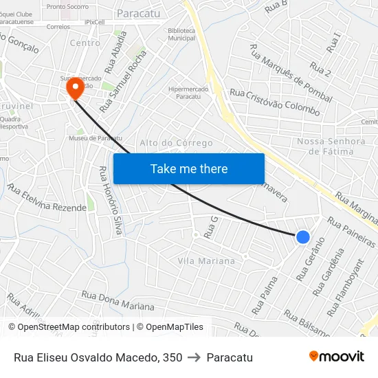 Rua Eliseu Osvaldo Macedo, 350 to Paracatu map