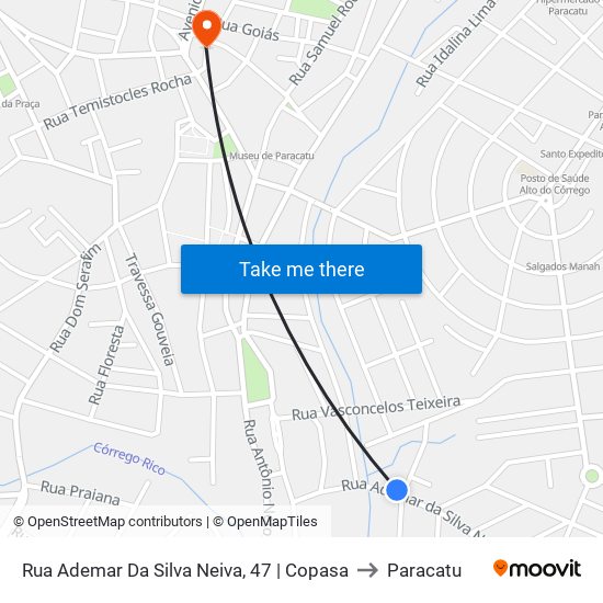 Rua Ademar Da Silva Neiva, 47 | Copasa to Paracatu map