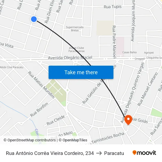 Rua Antônio Corrêa Vieira Cordeiro, 234 to Paracatu map
