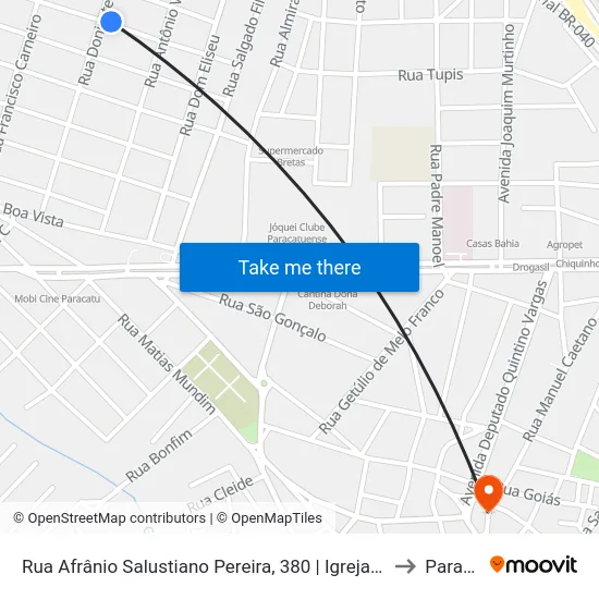 Rua Afrânio Salustiano Pereira, 380 | Igreja Batista Shalom to Paracatu map