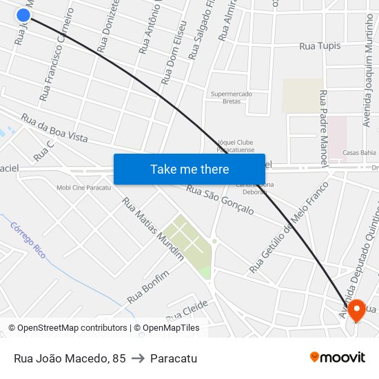 Rua João Macedo, 85 to Paracatu map