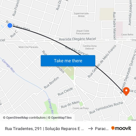 Rua Tiradentes, 291 | Solução Reparos E Reformas to Paracatu map