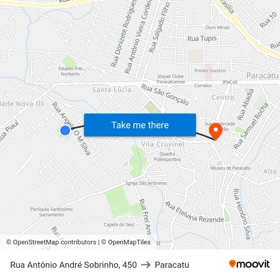 Rua Antônio André Sobrinho, 450 to Paracatu map