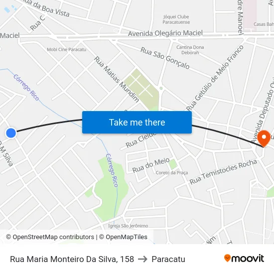 Rua Maria Monteiro Da Silva, 158 to Paracatu map