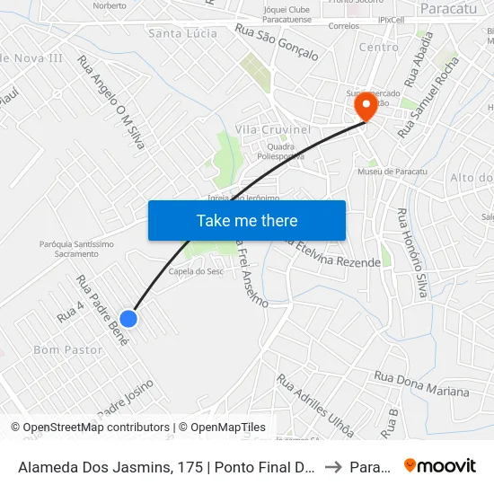 Alameda Dos Jasmins, 175 | Ponto Final Da Cidade Nova to Paracatu map